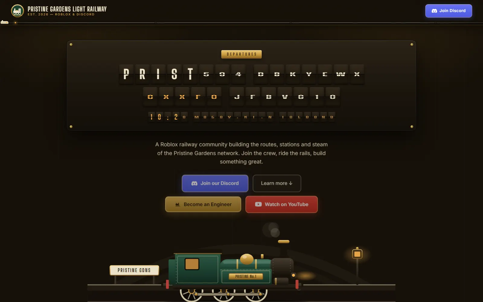 Pristine Gardens Light Railway - Discord community hub for a Roblox railway club