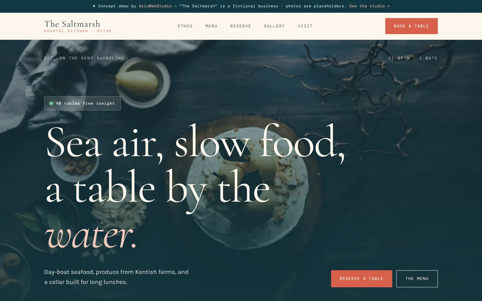 The Saltmarsh - restaurant demo website with full menu and table booking