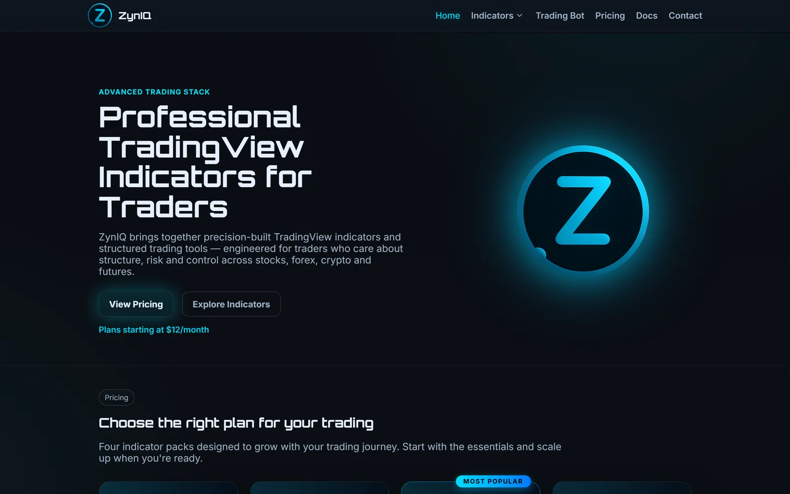 ZynIQ - trading tools web product, live in production